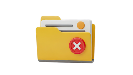 3D Icon of Yellow Folder with Red 'X' Mark