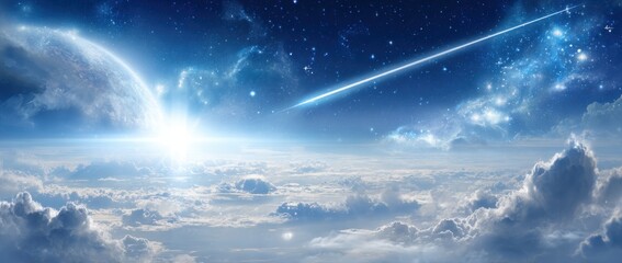 Celestial panorama above clouds