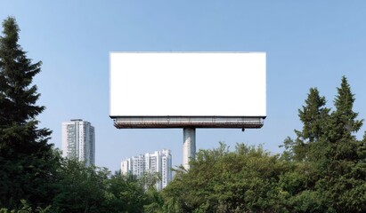 Blank billboard in urban park setting