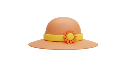 3D Render of a Cute Orange Sun Hat with Yellow Band and Flower
