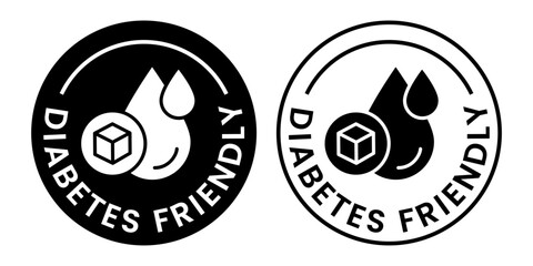 Diabetes friendly icon set. Diabetes friendly logo, label, badge, sticker, symbol, banner, circle, stamp, line, vector, isolated illustration. Diabetes friendly label for product packaging design.