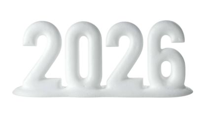 White, puffy 2026 numerals on a black background