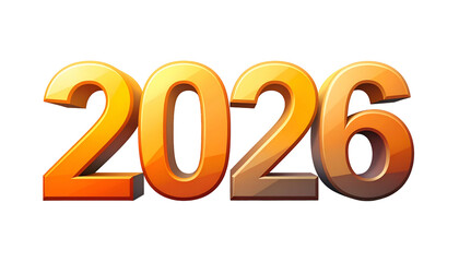 Vibrant golden 3D text displays the year 2026, set against black