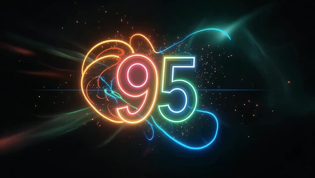 Stunning 4K neon animation displaying the glowing number ninety five on black background designed with vibrant light effects countdowns scores digital 