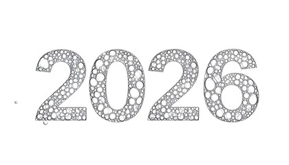 Textured gray digits, spelling out "2026", against a black backdrop