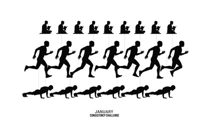 Consistency challenge silhouettes showcasing running and exercise