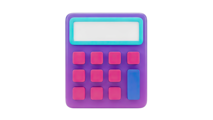 3D Rendered Purple Calculator with Pink and Blue Buttons