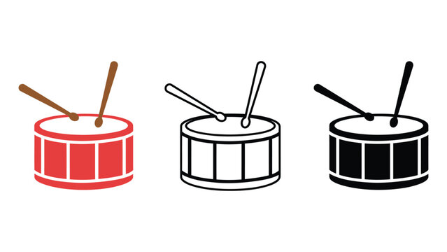 Three different drum icons with drumsticks are displayed.