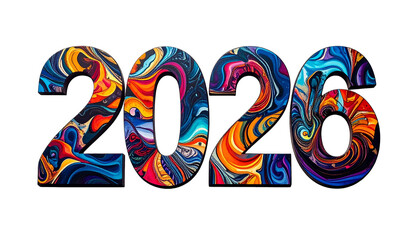 Colorful, abstract numbers 2026 against a solid black backdrop