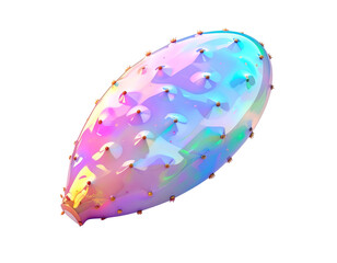 A glowing, prismatic, cactus fruit, with tiny spiky growths, on black