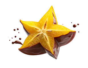 Star fruit half dipped in rich, dark chocolate