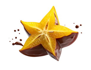 Star fruit half dipped in rich, dark chocolate