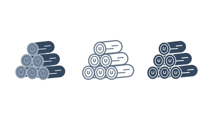 Wood Log Stack and Lumber Storage Icon Set