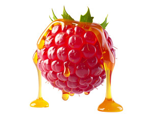 Juicy raspberry drenched in glistening honey, isolated on black