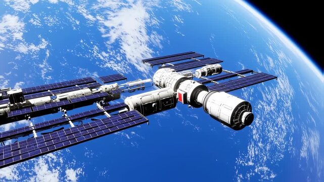 Orbital outpost soaring above earth, showcasing advanced space technology concept