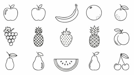 Collection of Hand Drawn Fruit Icons in Outline Style.