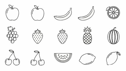 Collection of Hand Drawn Fruit Icons in Outline Style.