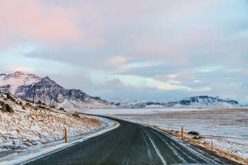 First person perspective of driving along iceland's main highway, along the south coast.