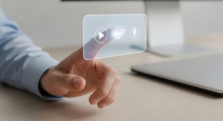 Finger touching video play button