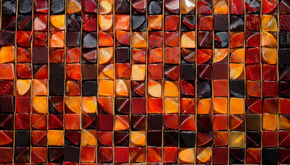 Pieces Of Abstract Mosaic Texture In Shades Of Red Orange Yellow And Black