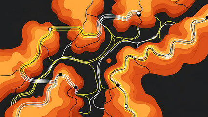 digital network map abstractly depicting complex data flow and strategic connections across layered topography for modern business and technology.