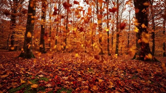 Forest Floor Ballet leaf swirl autumn Intricate ground level movement A realistic and visually captivating shot of a powerful gust of