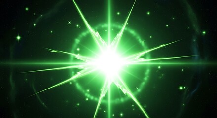 Fototapeta premium Intense green stellar explosion radiates brilliant light across a dark cosmic field