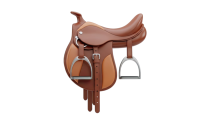 Brown Leather Horse Saddle with Silver Stirrups