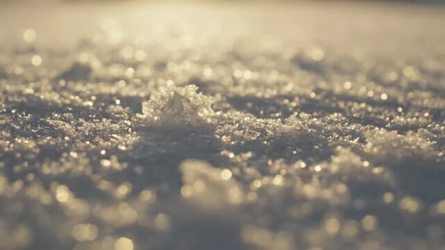Sunlight on Sparkling Frost snow sparkle winter Golden hour sun rays illuminating a frosty surface with brilliant glints. extreme close up, pristine snow crystals glistening