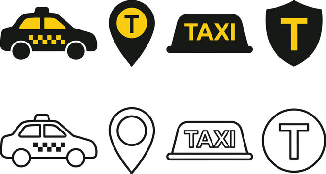 Taxi Car, Pin, Sign, and Shield
