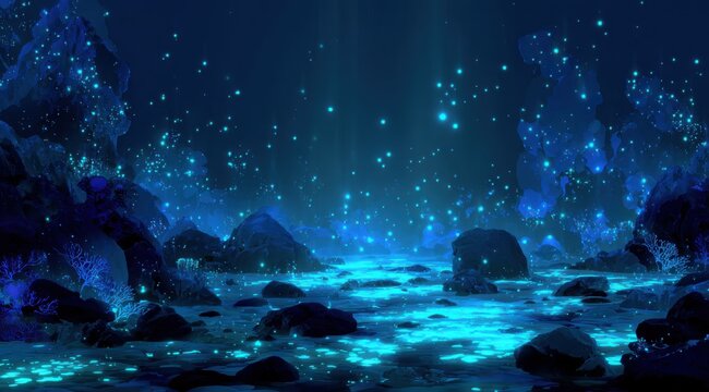 Mystical underwater cave scene