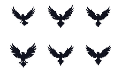 Obraz premium Vector Silhouette Set of Majestic Eagles and Hawks Flying with Spread Wings.