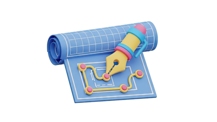 3D Stylized Blueprint with Fountain Pen