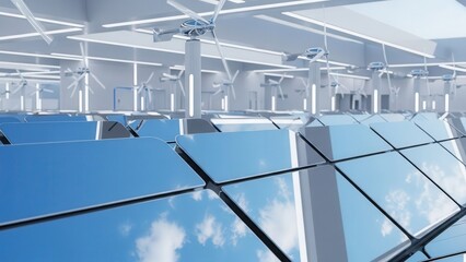 Modern Solar Panels in Industrial Setting.