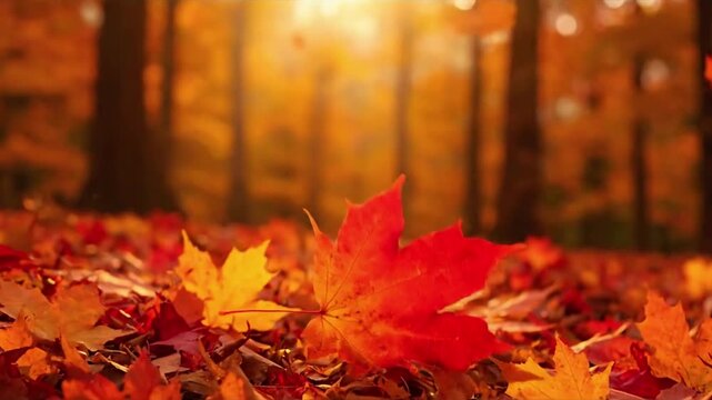 Gentle Leaf Fall maple leaves autumn Slow motion perspective of individual maple leaves gracefully detaching and spiraling down from