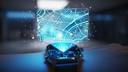 Futuristic Smartwatch Displaying Navigation Map Technology on Wrist. - Powered by Adobe