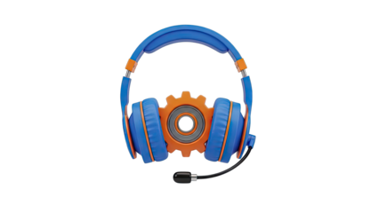 Blue and Orange Headphones with Gear and Bearing Center