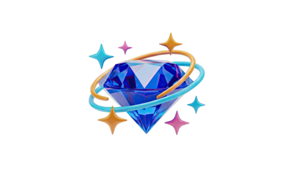 Blue Diamond with Orbit Rings and Stars