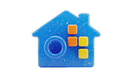 Blue house icon with buttons and starry pattern