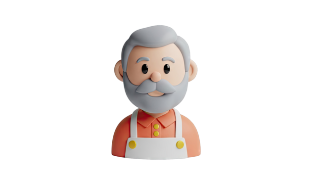 3D Render of a Friendly Cartoon Man with Grey Hair and Beard - Powered by Adobe