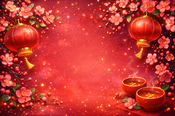 Vibrant Chinese New Year celebration background with lanterns