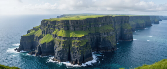 Sea cliff ocean coastline rock grass sky cloud day nature travel majestic sea cliff coastline with rock and grass blue sky and cloud during day