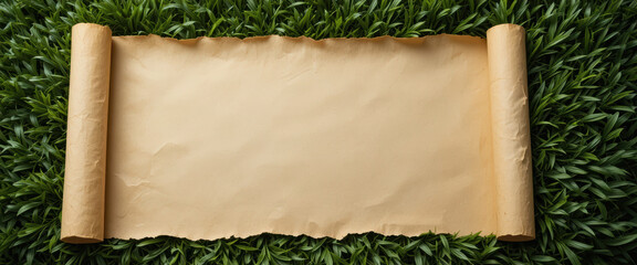 Antique paper scroll border parchment grass nature vintage blank texture background copyspace frame Antique paper scroll border parchment green