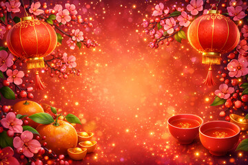 Vibrant Chinese New Year celebration background with lanterns