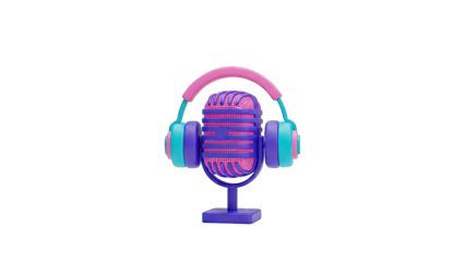 3D render of a colorful microphone with headphones