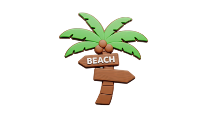 3D Rendered Palm Tree with Beach Sign