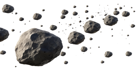 Flying asteroids isolated on transparent background