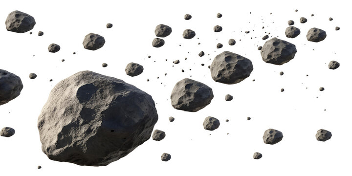 Flying asteroids isolated on transparent background