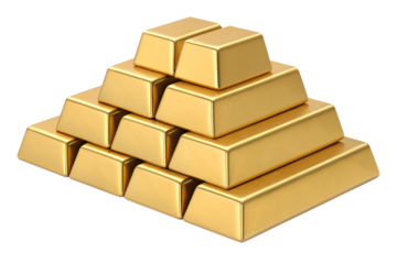 Gold bars stacks isolated on transparent background