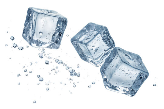 flying ice cubes isolated on transparent background